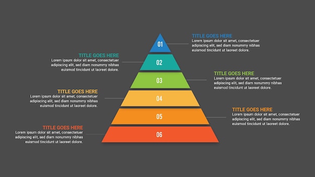 Vektor pyramidenhierarchie-infografik-vorlagendesign mit 6 optionen