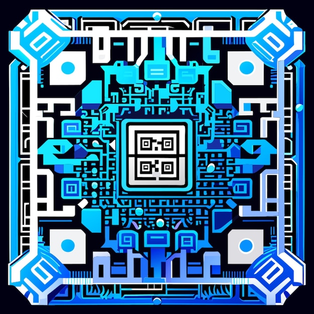 Vektor qr-barcode blaue leiterplatte digitale qr-code-vektorillustration