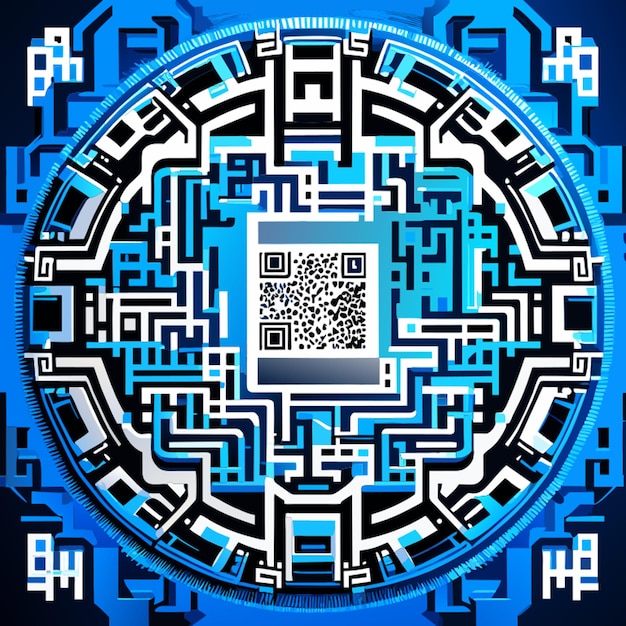 Qr-barcodeblaue leiterplatte, digitale qr-code-vektorillustration