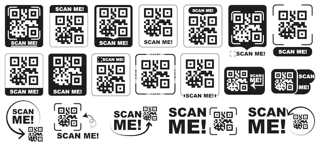 Qr-Code-Ikonensammlung in schwarzer Farbe Scan me Code-Vorlage