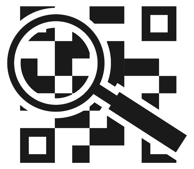 QR-Code mit Lupe Datenkodierungssymbol isoliert auf weißem Hintergrund