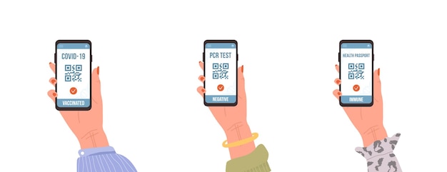 QR-Code mit PCR-Test, Impfstoff und Gesundheitspass.