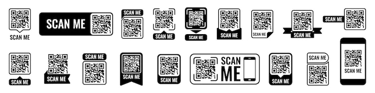 Vektor qr-code-rahmensatz qr-code-mockup mobile zahlung und identitätsvektorillustration