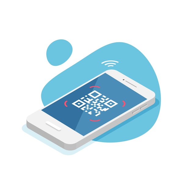 QR-Code-Scannen per Smartphone. Scan für Pay-Vektor-isometrische Darstellung isoliert