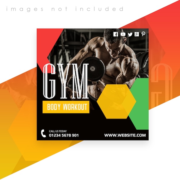 Quadratische banner- oder flyer-vorlage. fitnessstudio körpertraining