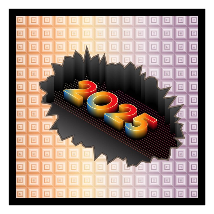 Vektor quadratische poster-design-vektor von 3d-farbenfrohen 2025 schrifttypographie kommt aus kerf