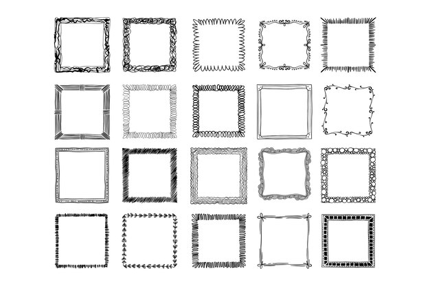 Quadratische rahmen handgezeichnete illustrationssatz