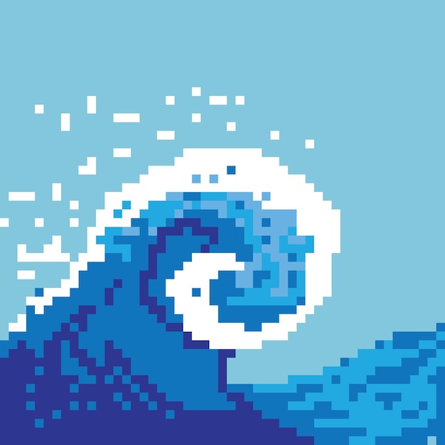 Quadratische Vektorillustration mit dem Pixel-Art-Stil der Ozeanwelle