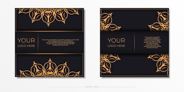 Quadratische vorbereitung von postkarten in schwarz mit luxuriösen ornamenten vektorvorlage zum drucken von design-einladungskarten mit vintage-mustern