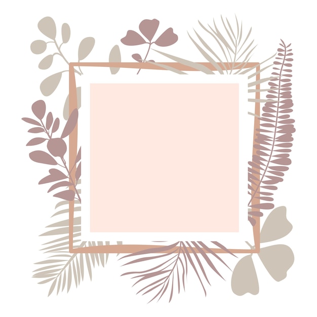 Quadratischer Blumenrahmen mit tropischen Pflanzen der Palmblätter Kopienraum für flache Vektorillustration des Textes