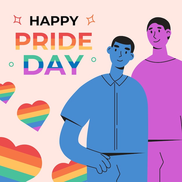 Quadratischer hintergrund für den pride day. bunte abstrakte paare von lgbt-männern, die sich umarmen