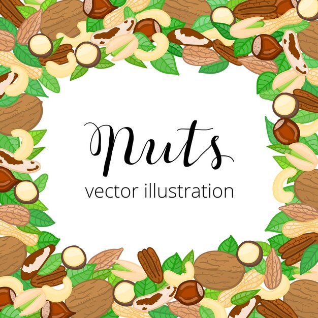 Quadratischer Hintergrund mit Doodle-Nuss-Blättern