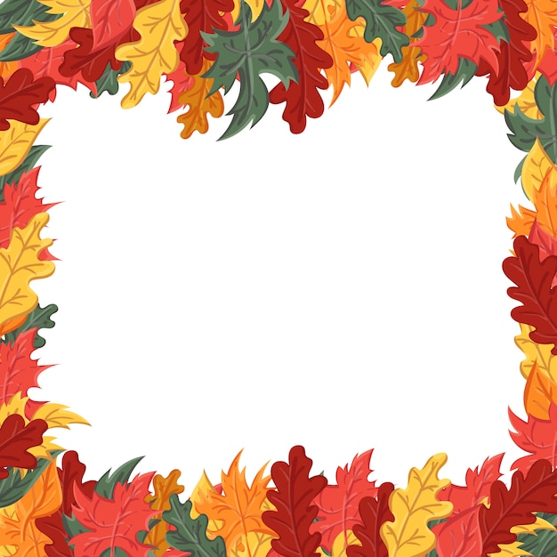 Quadratischer Rahmen mit Herbstlaub. Hintergrund mit dem Bild eines Laubfalls.