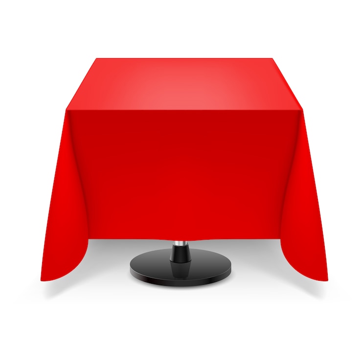 Vektor quadratischer tisch mit roter tischdecke.