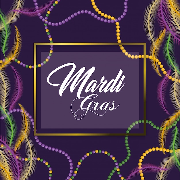 Quadratisches emblem mit halskettenverzierung zu merdi gras