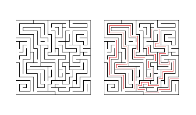 Quadratisches labyrinth labyrinth-spiel für kinder logikerziehung finde den richtigen weg