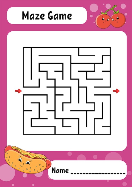 Quadratisches Labyrinth Spiel für Kinder Lustiges Labyrinth Arbeitsblatt zur Entwicklung der Bildung Aktivitätsseite Puzzle für Kinder