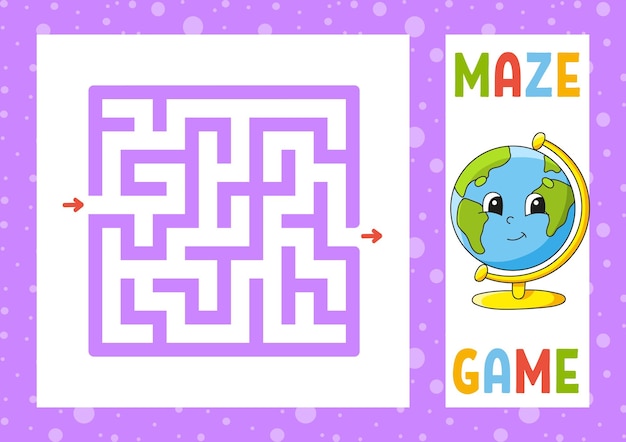 Quadratisches labyrinth spiel für kinder puzzle für kinder glücklicher charakter labyrinth-rätsel finden sie den richtigen weg vektor-illustration