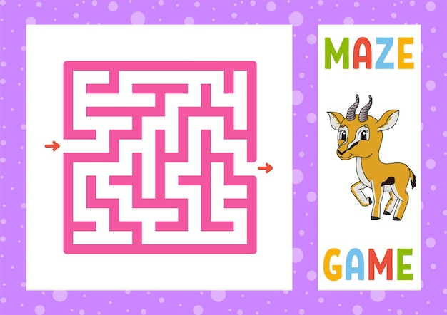 Quadratisches labyrinth. spiel für kinder. puzzle für kinder. glücklicher charakter. labyrinth-rätsel.