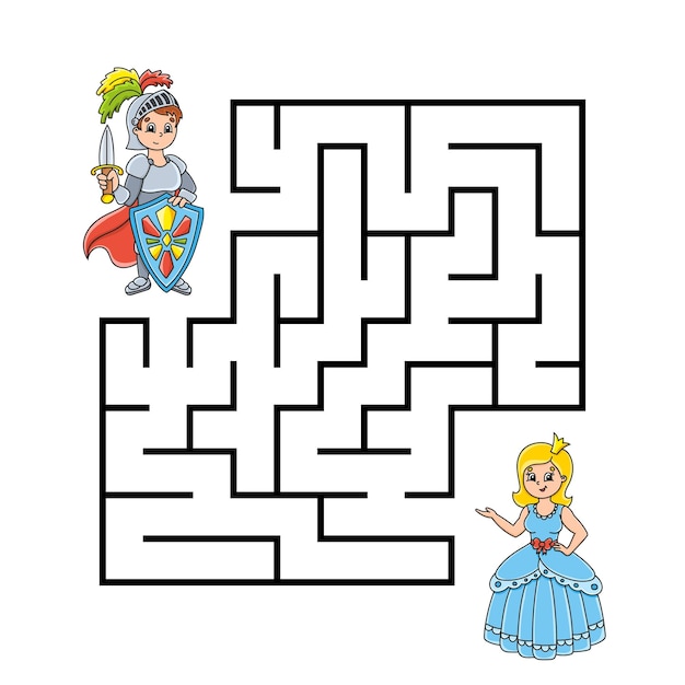 Quadratisches labyrinth spiel für kinder puzzle für kinder labyrinth-rätsel märchenthema