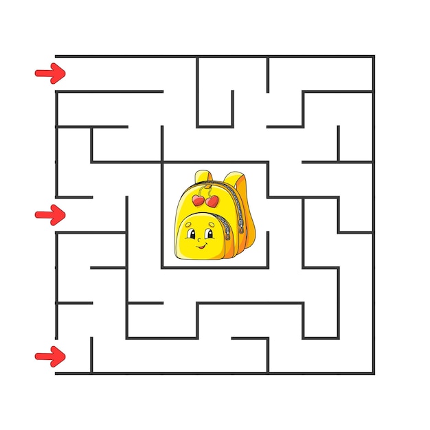 Quadratisches labyrinth spiel für kinder puzzle für kinder zeichentrickfigur labyrinth-rätsel farbvektorillustration finden sie den richtigen weg die entwicklung des logischen und räumlichen denkens