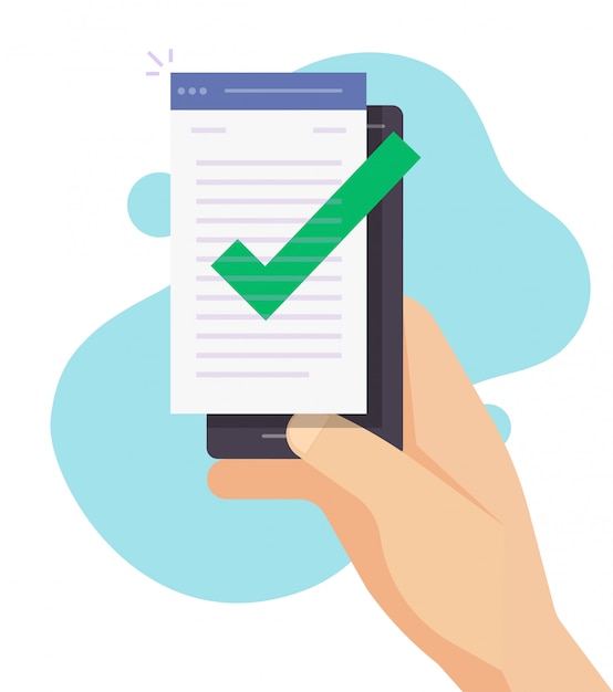 Qualitätskontrolle beim schreiben von text oder beim erstellen von häkchen auf dem smartphone eines mobiltelefons