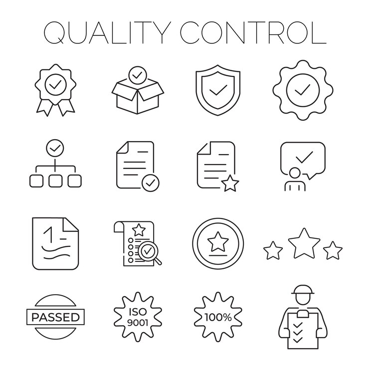 Vektor qualitätskontrolle-satz von web-symbolen im line-stil qualitätsprüfung-computing-symbole