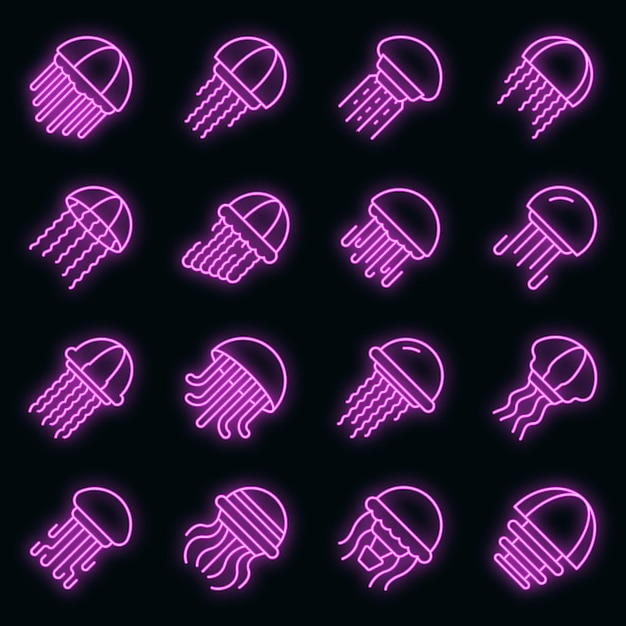 Quallen icons set vektor neon