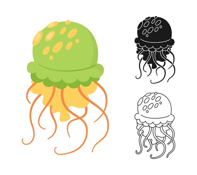 Quallen marine cartoon stempel umriss symbol set ozean unterwasser gelee medusa schablone vektor