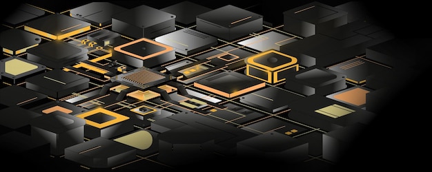 Quantencomputer. Ein futuristischer Mikrochip-Prozessor mit Komponenten.