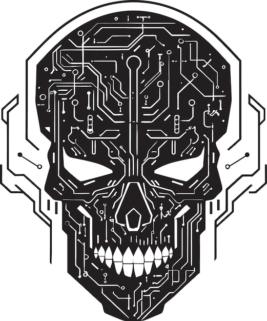 Vektor quantum quake cyberpunk black icon retro revolt 80s cyber skull insignia