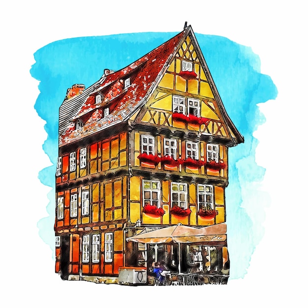 Quedlinburg deutschland aquarell handgezeichnete illustration isoliert auf weißem hintergrund