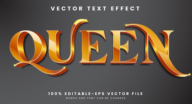 Vektor queen bearbeitbare text-effekt-vorlage mit gold-text-stil-thema