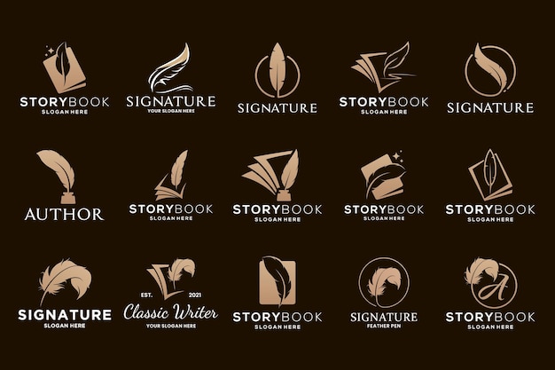 Vektor quill-signatur-logo-design-kollektion