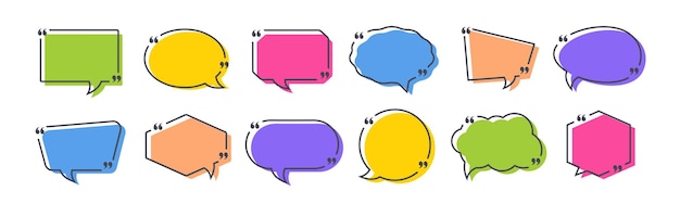Quotenvektorblasen für Textsprache Rahmen für Kommentare Titel Zitierung Blog-Anmerkung Info-Markierung