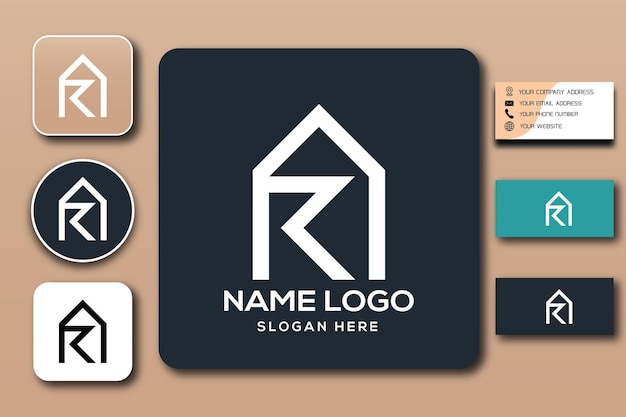 R-Kombination nach Hause Monogramm-Logo-Vorlage Farbe editierbar