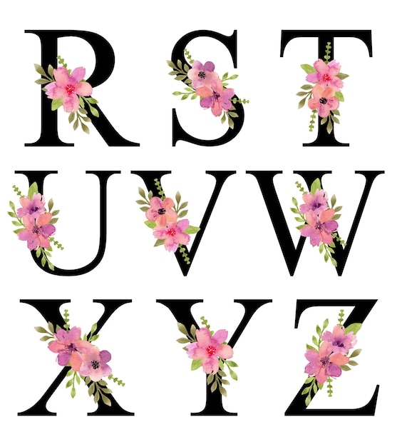 Vektor r - z alphabet buchstaben design aquarell rosa lila blumenstrauß