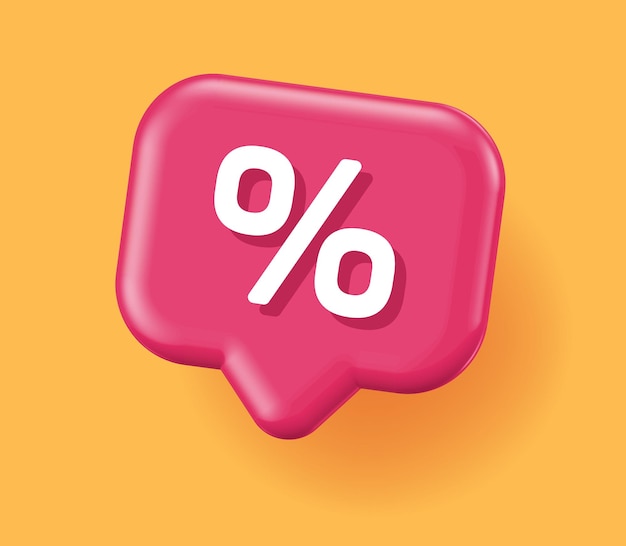 Rabattprozentsatz, 3D-Symbol, grafische Darstellung, gelb-orangefarbener Prozentsatz, Zinsangebot, Ausverkauf, Tag