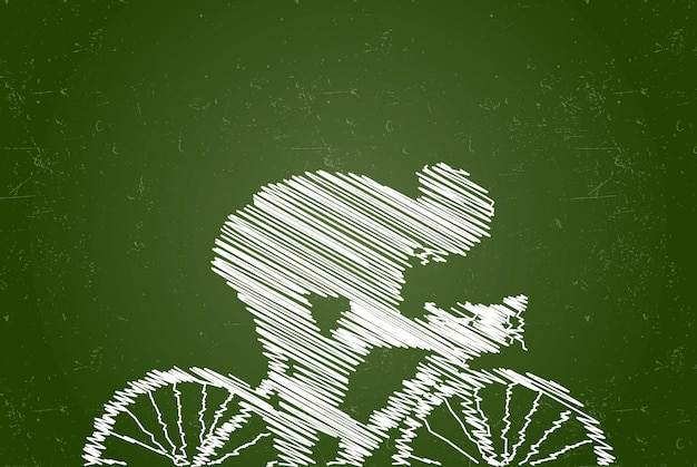 Racer reiten rennrad kreide-effekt-vektor. tafel. eine behelmte person, die schnell fahrrad fährt.