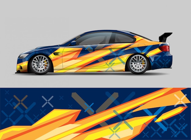 Vektor racing car wrap aufkleber design-konzept