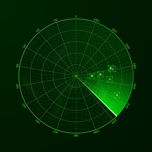 Vektor radar. blip. erkennung von objekten auf dem radar.