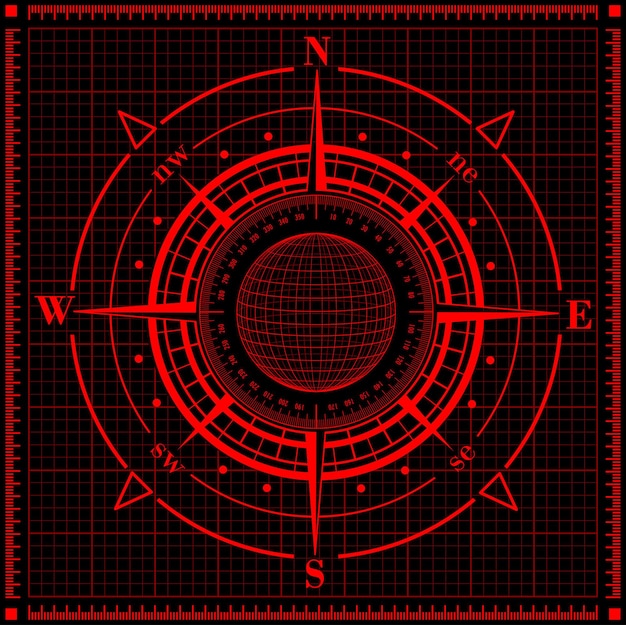 Radar-kompassrose mit globus