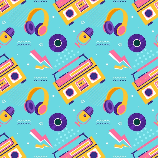 Radio Seamless Pattern Illustration Design mit Player zum Aufnehmen und Hören von Musik