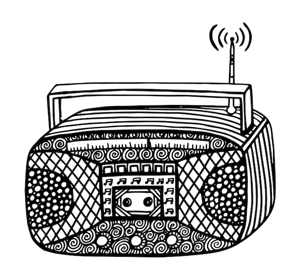 Radio-streo-vektorillustration der gekritzelart retro-