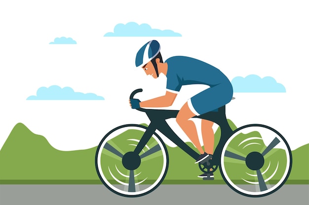 Radsportillustration, Rennradfahrer-Zeichentrickfigur.