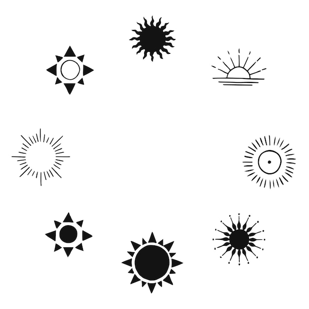 Rahmen aus mystischen und mysteriösen sonnenelementen im handgezeichneten stil. perfekt für textilkarten, mystery-logo-embleme und produktverpackungen