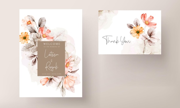 Rahmen von Aquarellblumen auf Hochzeitseinladungskarte