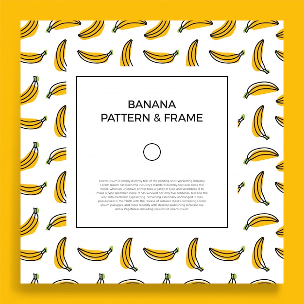 Rahmenbanner mit gelben Fruchtbananen. Sommerillustration mit einem leeren Raum für Text