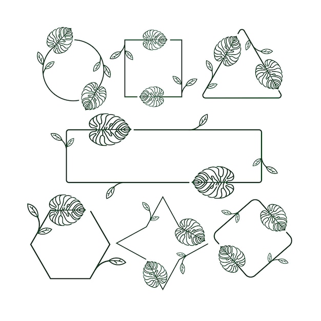 Vektor rahmenblatt-ornament lineare set-vektor-grafik-vorlage