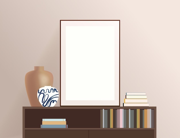 Rahmenmodell mit Vasen und Büchern Klassisches Interieur mit Bildlayout Vektorillustration